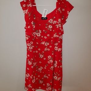 Fab'rik red, floral, off the shoulder dress,  larg